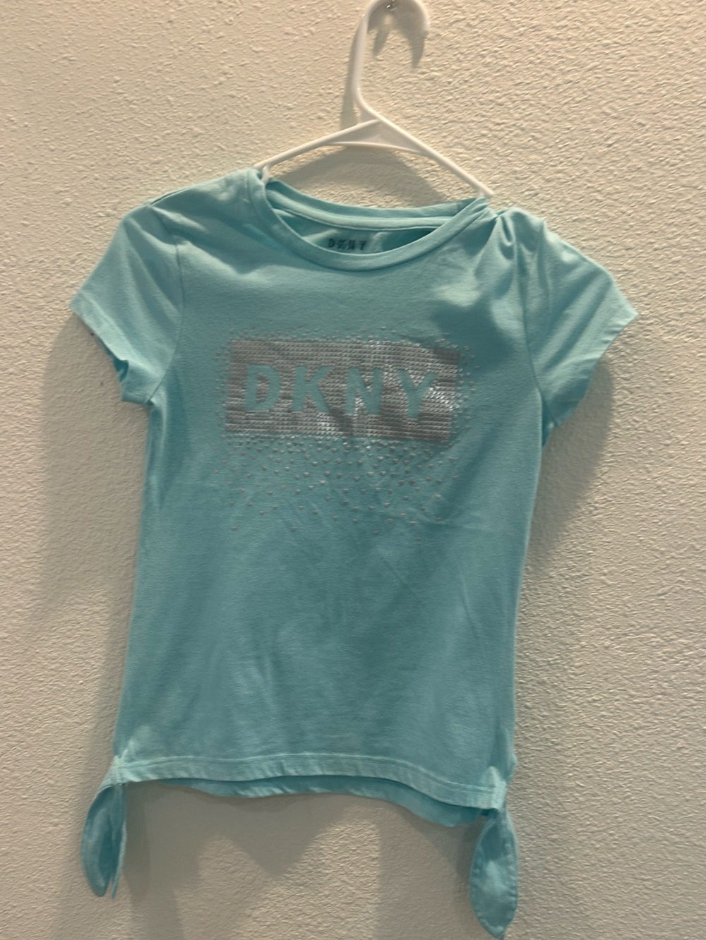 DKNY Girls' Aqua Short Sleeve Tee with Metallic Logo